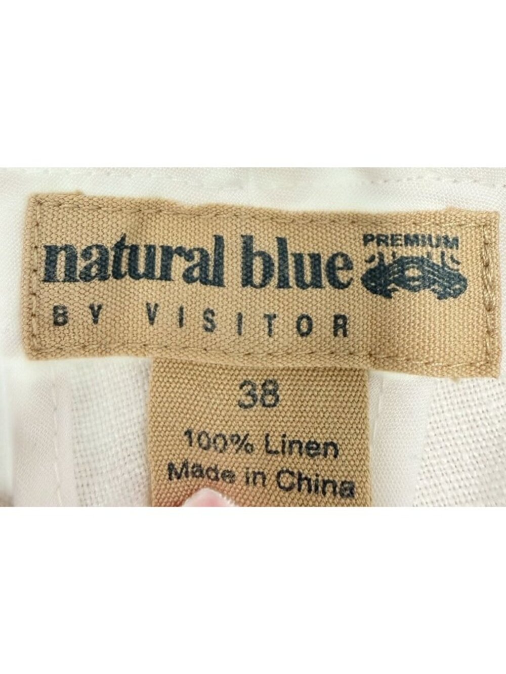 Natural Blue White Linen Dress Casual Pants Men  38X30 Flat Front Back Pockets - Picture 7 of 8